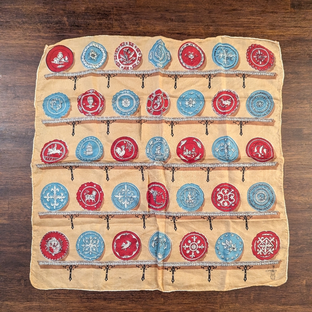 Vintage Red and Blue Patterned Scarf